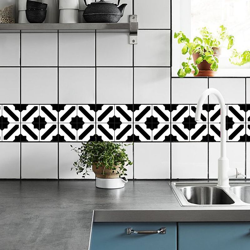 Black Checkered Wallpaper Panel Set Self-Adhesive Contemporary Washroom Wall Decor