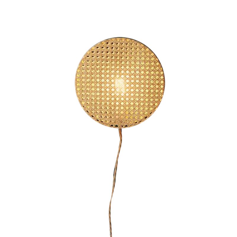 Round Sconce Light Chinese Bamboo 1 Head Beige Wall Mounted Lighting for Bedside