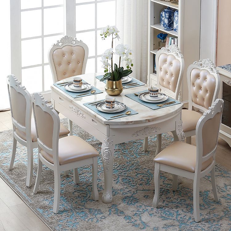 Glam Kitchen Table with Faux Marble Top Solid Wood Legs for Home