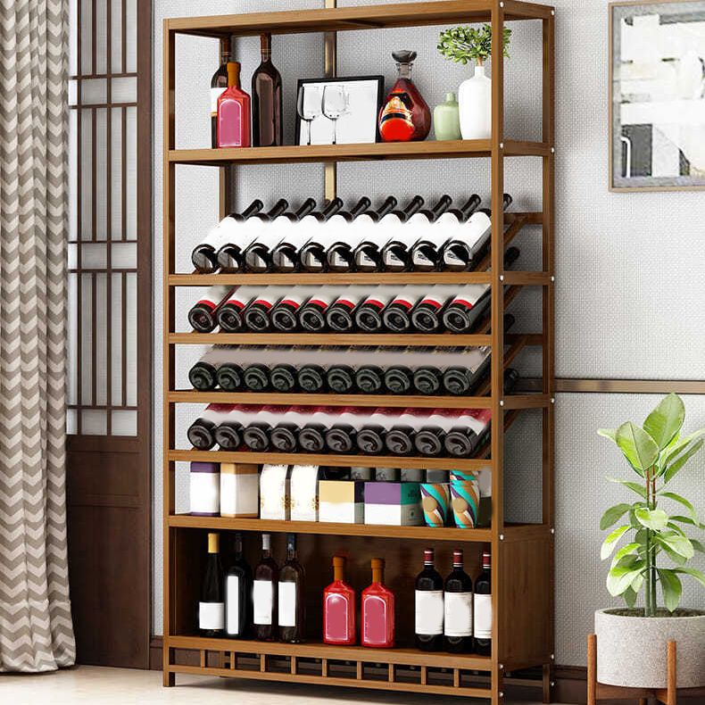 Mid-Century Modern Wine Holder Rack Bamboo Floor Bottle Holder in Brown