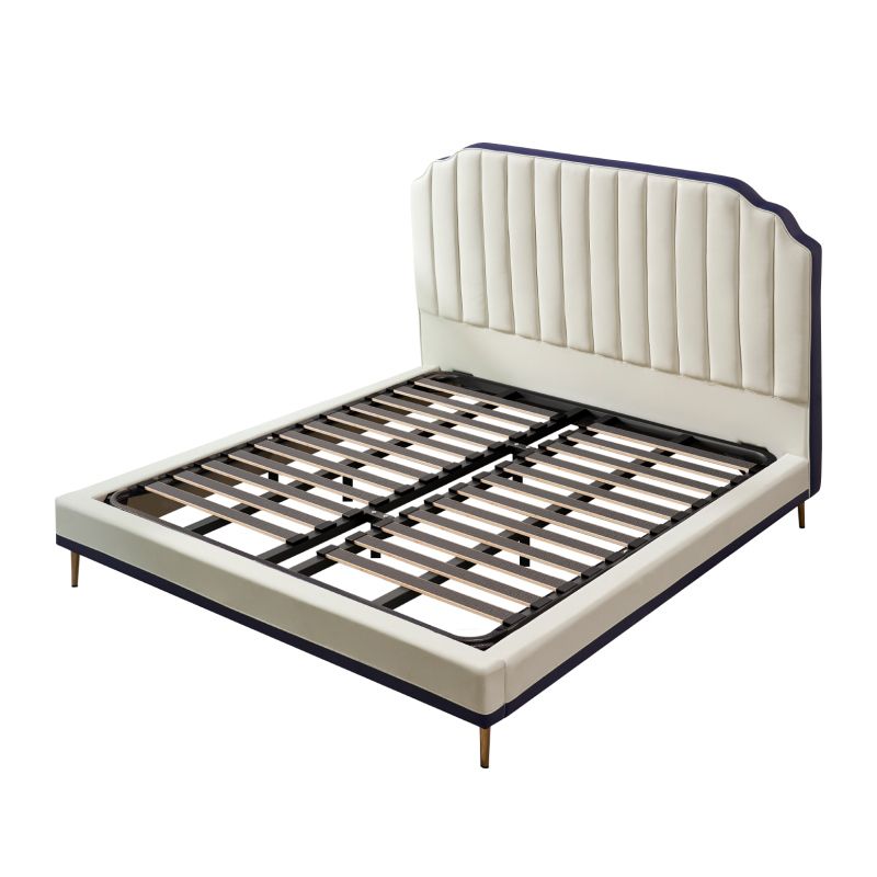 Stepped Glam Standard Bed Beige with Headboard Bed Frame Panel