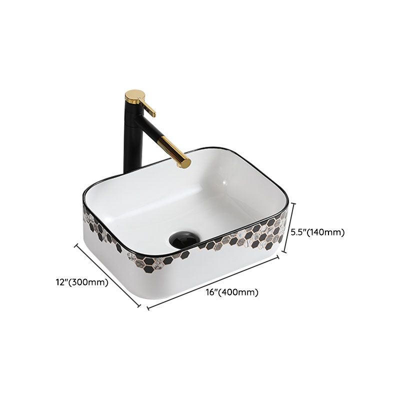 Modern Vessel Bathroom Sink Rectangular Porcelain with Pop-Up Drain Vessel Lavatory Sink