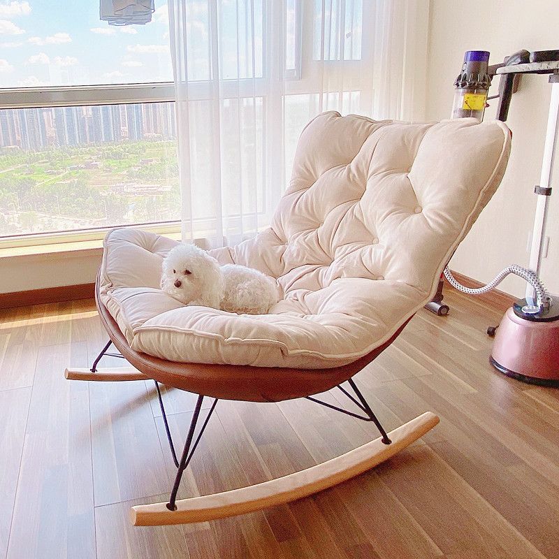 Button-Tufted Rocking Chair Modern Fabric Patchwork Rocking Chair with Ottoman