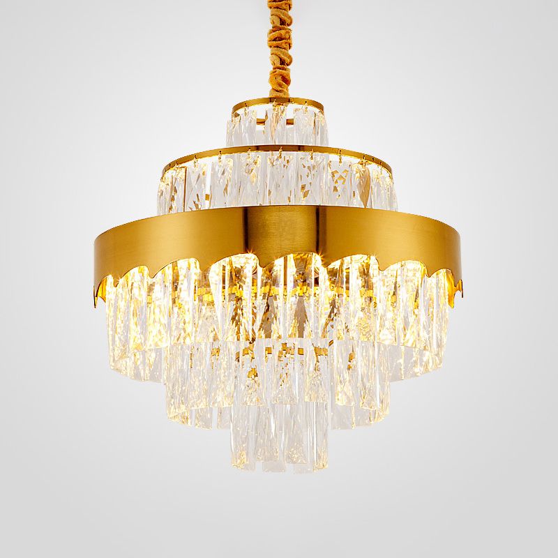 9/12 Lights Clear Crystal Chandelier Lamp Modern Gold Tiered Round Dining Room Pendant Lighting, 16"/19.5" Wide