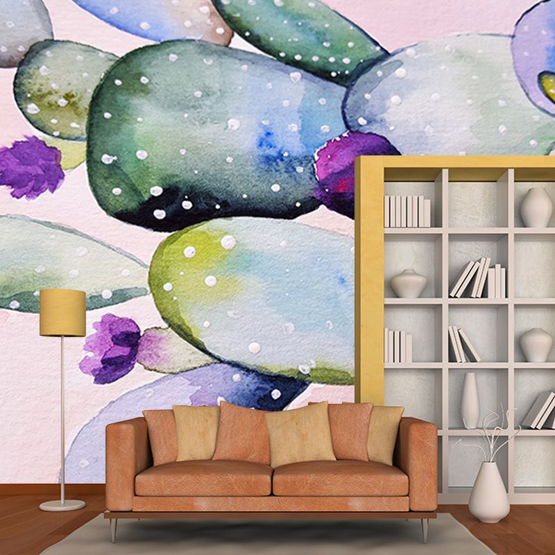 Tropical Cactus Illustration Mural Personalized Size Wall Covering for Sleeping Room