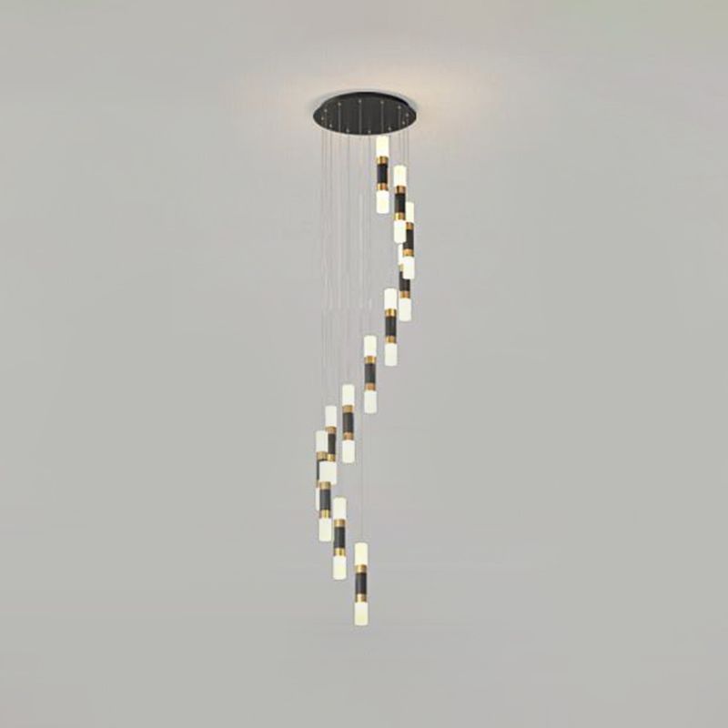 Metalen buisvormige multi hanger eigentijds hangende lamp met 12-head met spiraalvormig ontwerp in zwart en wit