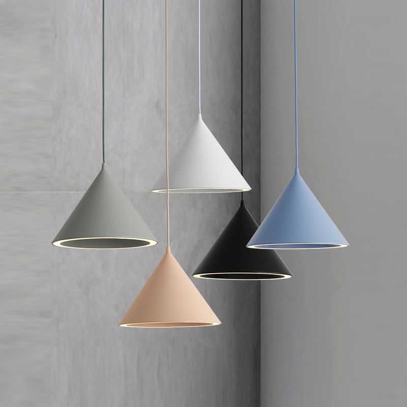 Cone Shape Hanging Light Modern Macaron Style Metal 1 Light Hanging Lamp for Living Room