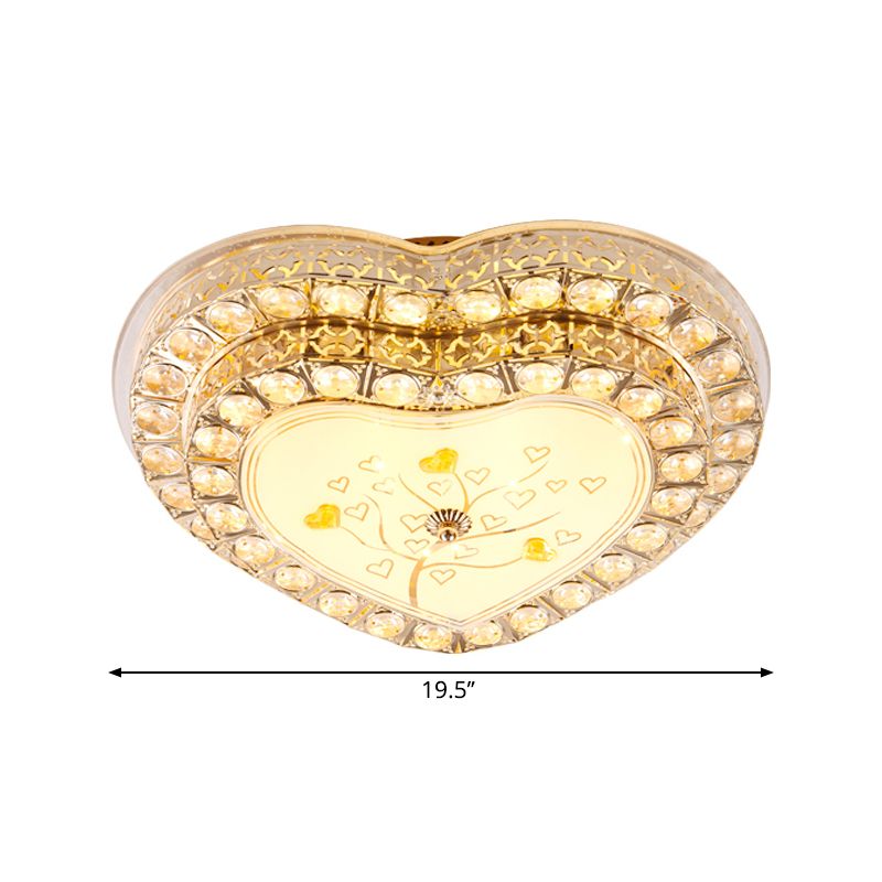 LED Bedroom Ceiling Lamp Modern Gold Flush Light with Loving Heart Clear Crystal Shade
