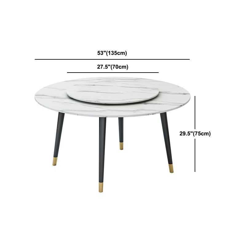 Glam Iron Dinette Set 1/4/5/6/7 Pieces Round White Sintered Stone Top Dining Table Set