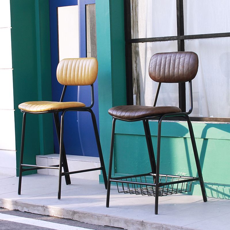 Industrial Leather Distressed Quilted Barstool Indoor Tall Stool with Rectangle Seat