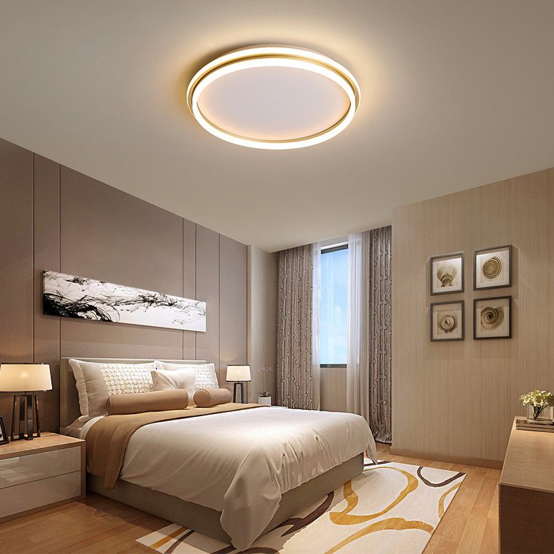 Runde, bündige Beleuchtung aus Acryl, 16,5"/20,5" Durchmesser, minimalistische LED-Deckenleuchte in Gold, warmes/weißes Licht/stufenlose Dimmung mit Fernbedienung