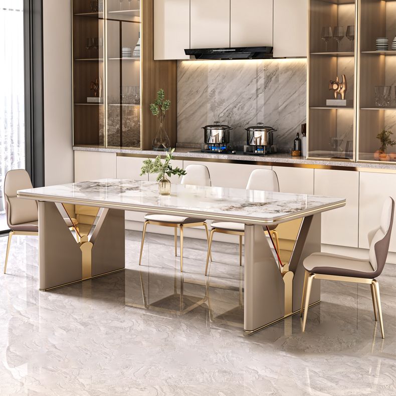 High Gloss White Dining Table Set 1/4/5/7 Pieces Stone Dinette Set for Kitchen