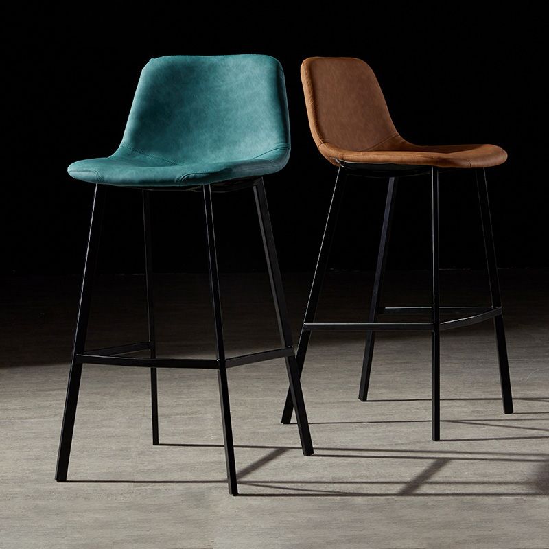 Industrial Metal Barstool Leather Low Back Stool with Cushion
