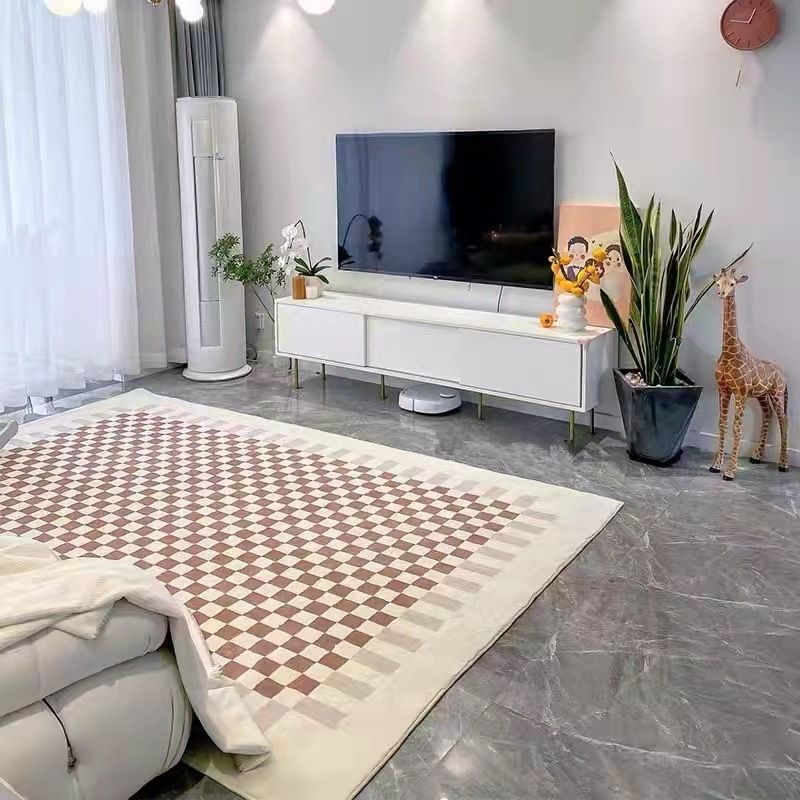 Simplicity Plaid Area Rug Polyester Carpet Non-Slip Backing Rug for Home Decoration