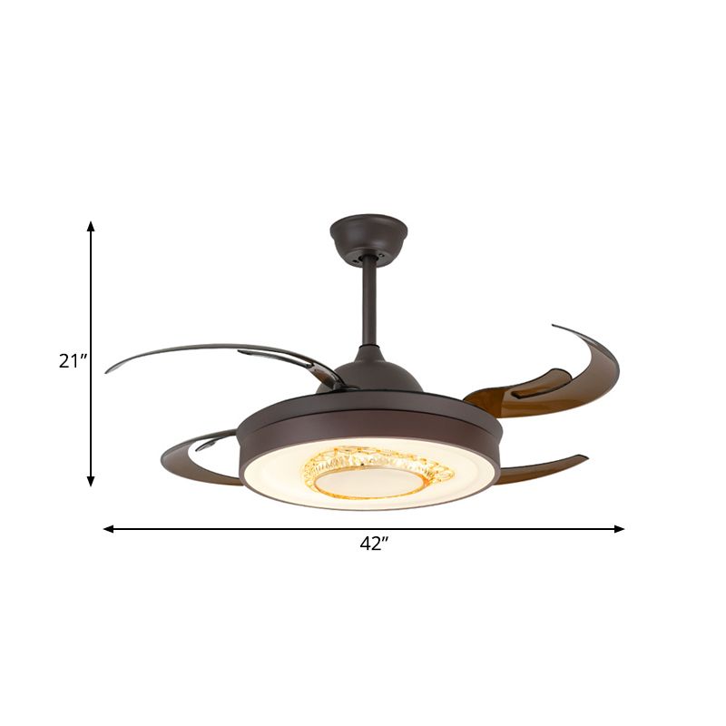 Acrylkaffee hängende Lüfterbeleuchtung kreisförmige LED 42 "W Modernist Semi Flush Mount Leuchte für Schlafzimmer, 4 braune Klingen