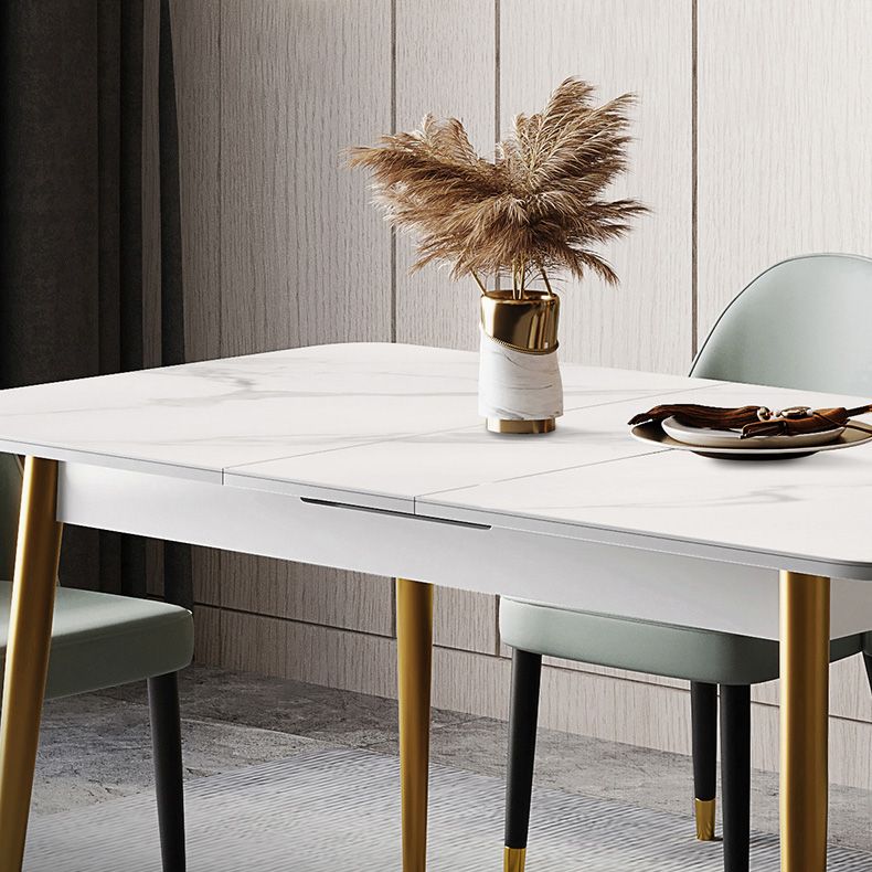 Rectangle Traditional Luxury Dining Table White Sintered Stone Table with 4 Gold Legs