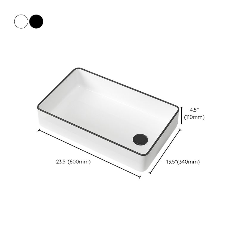 Contemporary Bathroom Sink Pop-Up Drain Porcelain Rectangular Vessel Sink