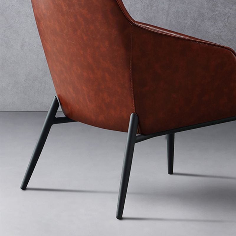 Solid Color Armchair Tight Back Leather Accent Chair with Four Legs
