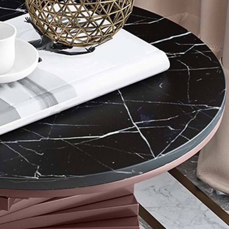 Modern Round Marble Top Side Table 19.6" Tall Iron Abstract End Table