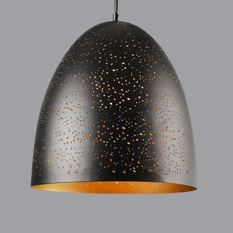 Circle Cutouts Restaurant Pendant Light Metal 1 Head Industrial Pendulum Light in Black