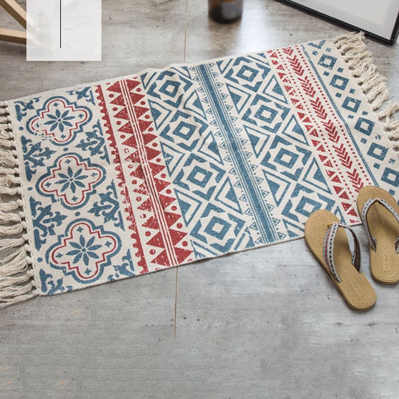Bohemian Rug Cotton Fringe Carpet Non-Slip Backing Area Rug for Living Room
