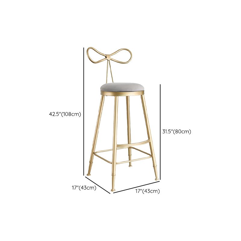 Upholstered Counter Stool Glam Style Round Low Back Bar Stool with Gold Frame