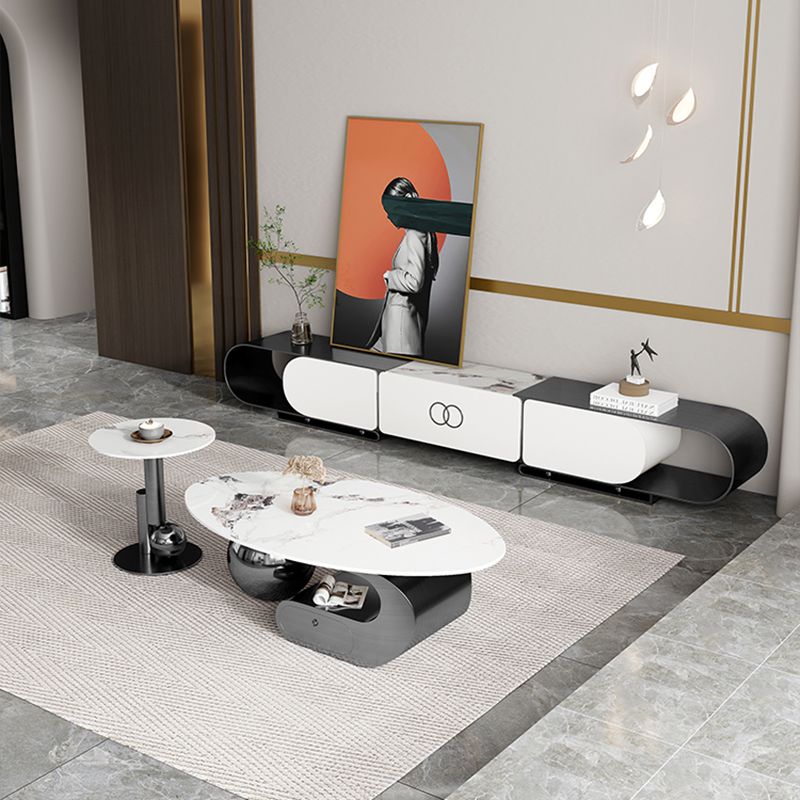 Slate Top Bunching Tables Abstract Coffee Cocktail Table with Storage Drawers