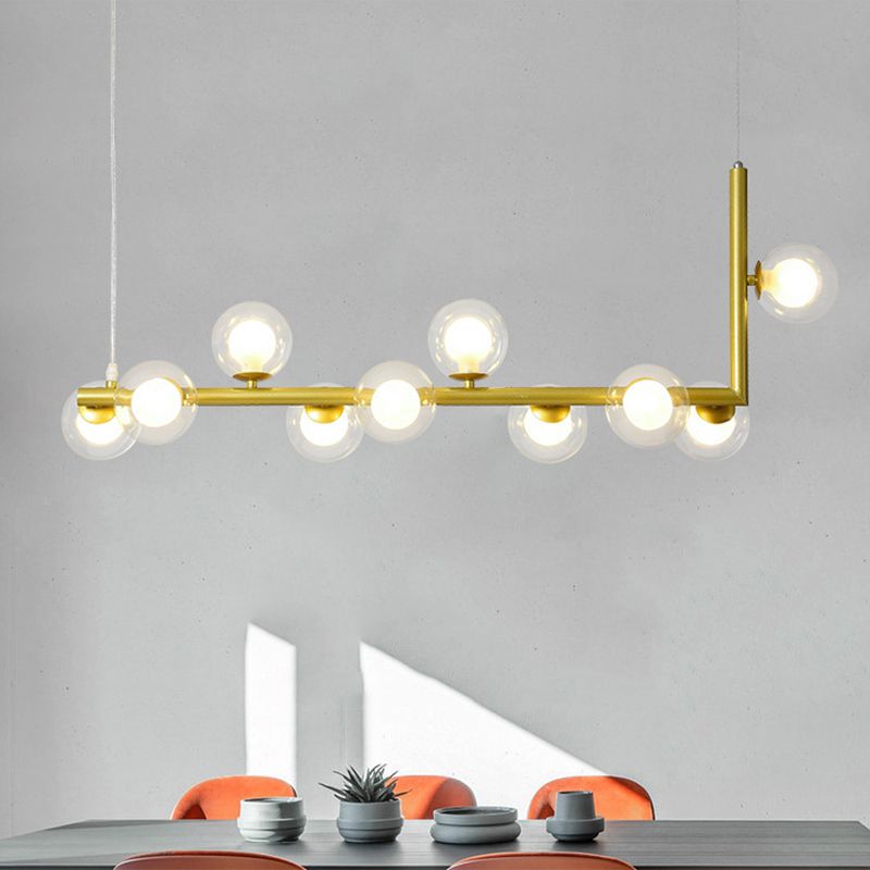 Minimalist Design 10-Light Ceiling Lighting for Dining Room, Black/Gold with Glass Shades
