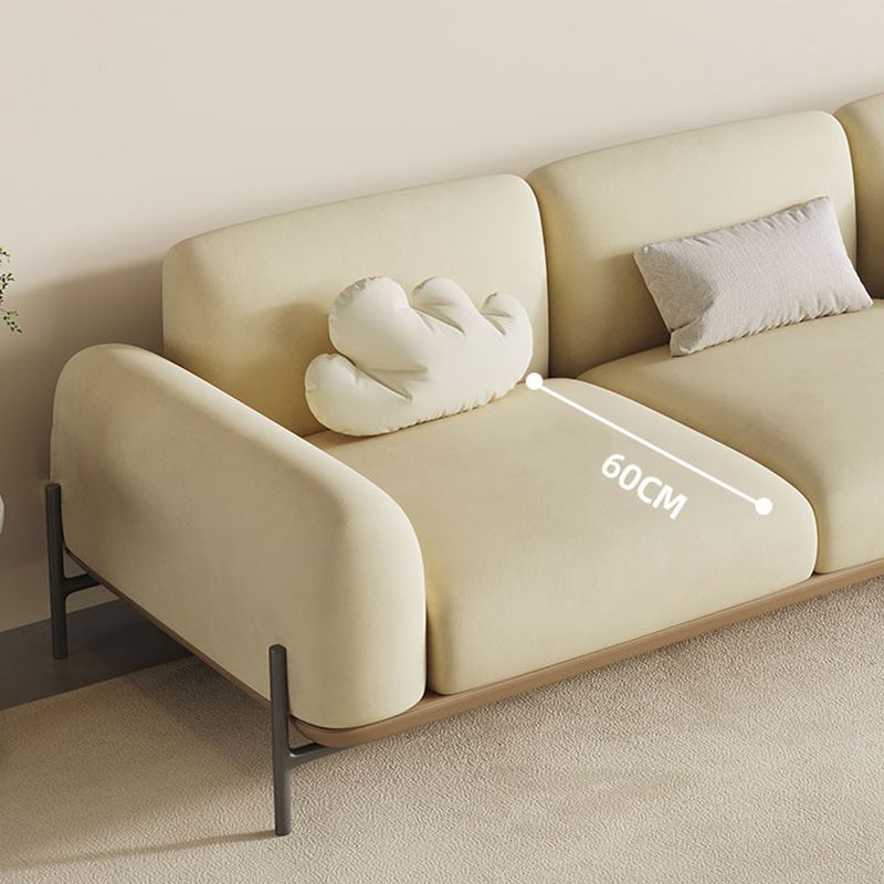 Standard Contemporary Faux Leather / Velvet Sofa Couch in Beige