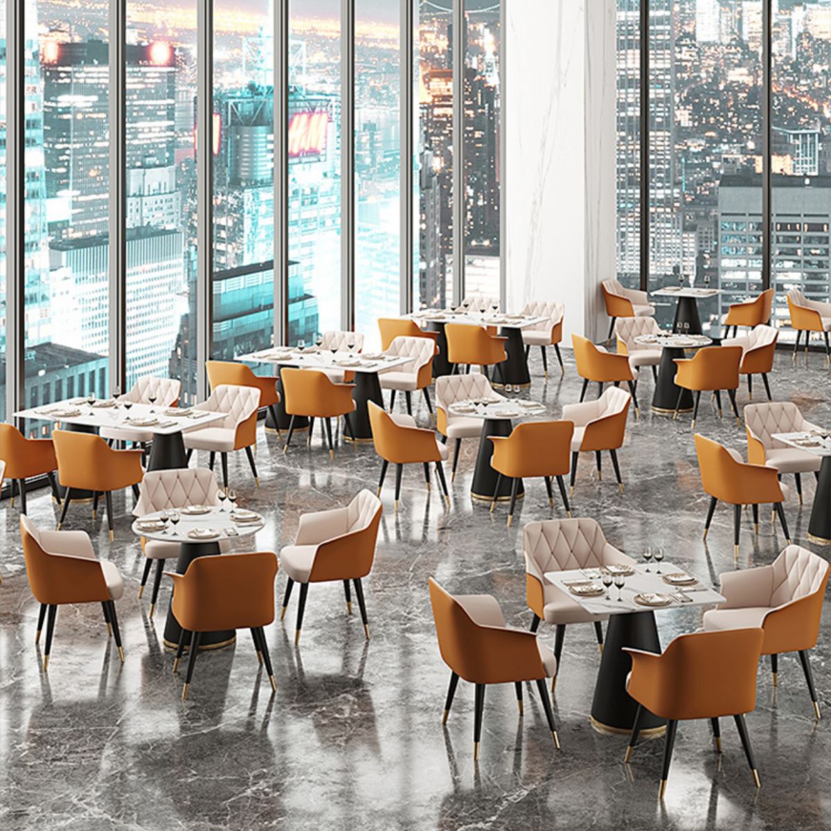 Modern Style Dining Table Sintered Stone Table with Metal Base for Dining Room