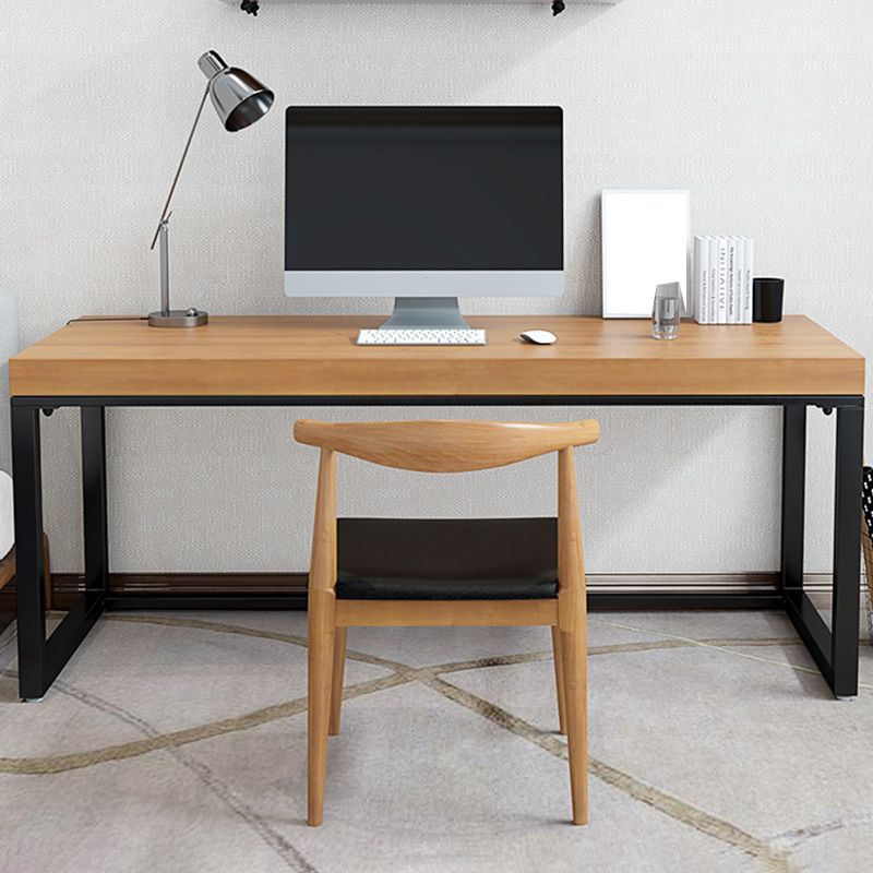 Industrial Metal Sled Office Desk Brown Home Writing Desk with Metal Legs