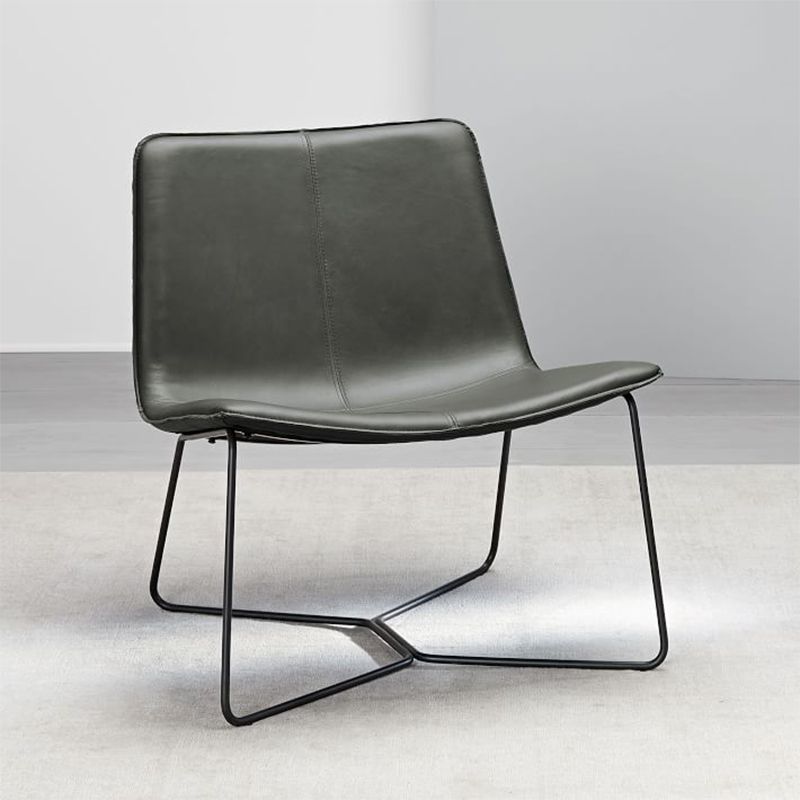 Industrial 24.4"Wide Faux Leather Fixed Back Metal Base Armless Chair