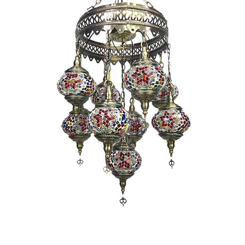 Kugel Kronleuchter leichter Retro Rot/Rosa/Orange/Wassermelone Rotglas 9 Köpfe Hängende Lampe für das Restaurant