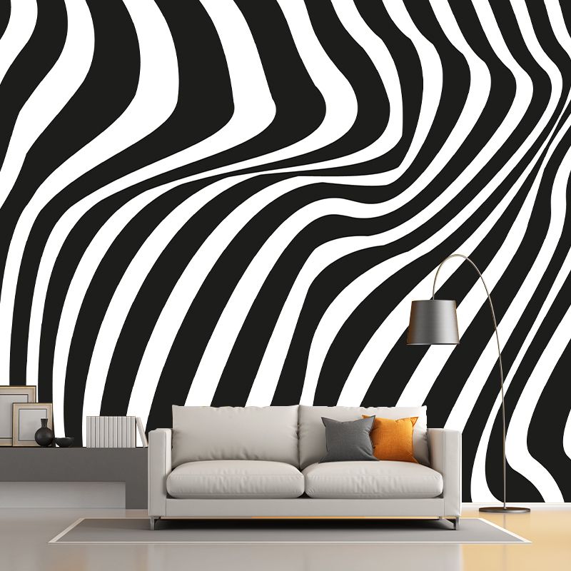 Wavy Line Illustration Mural Mildew Resistant Wallpaper Sleeping Room Wall Mural