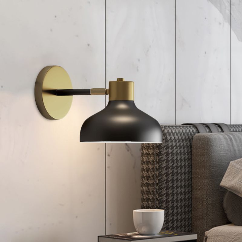 Metal Barn Sconce Lamp Industrial 1-Bulb Bedside Wall Mount in Black with Plug In Cord