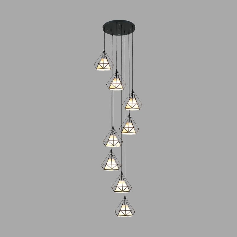 Black Diamond Cage Ceiling Light Modern Iron 8-Bulb Living Room Multi Pendant Chandelier