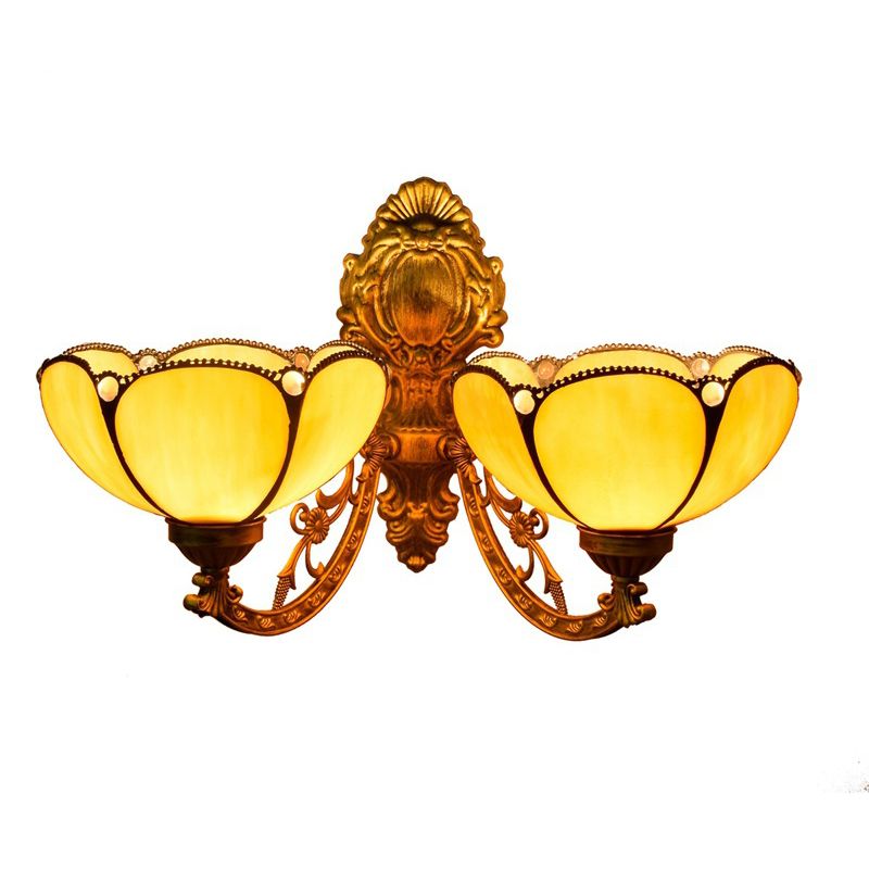 Tiffany Flower Shape Wall Mount Light Fixture Glass 2 Light Sconce Lamp