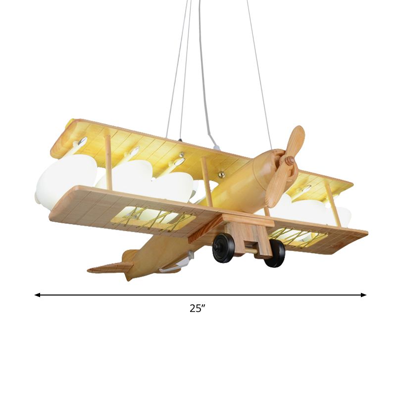 Nordic Style Beige Pendant Light Glider Shaped Wood Hanging Light for Kindergarten