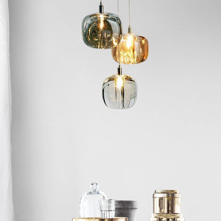 Glass Block Ceiling Pendant Light 1 Light Creative Hanging Light for Living Room Bar