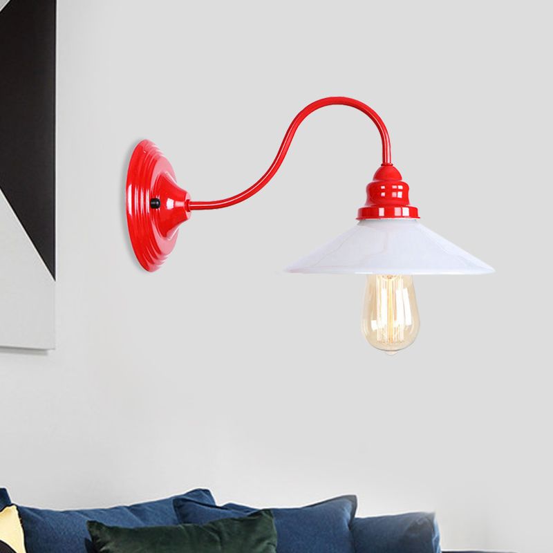 Single Bulb Wall Sconce with Wide Flare Shade Metal Industrial Living Room Light Fixture in White