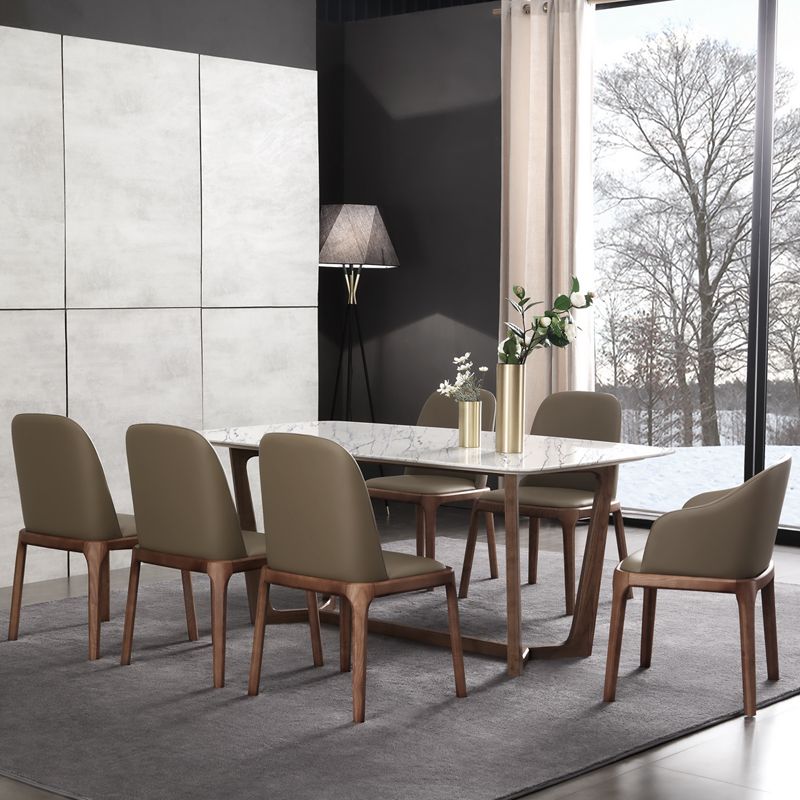 Sillas de comedor con brazos de estilo minimalista, sillas tapizadas con respaldo sólido de cuero (juego de 2)