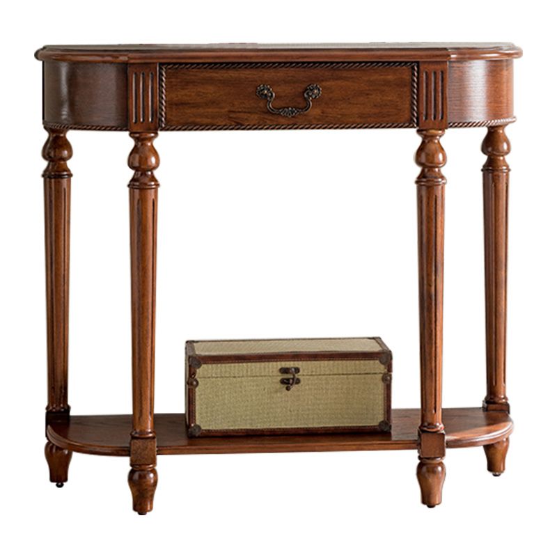 Mid-Century Modern Solid WoodTable, 35.43" H Console Accent Table in Brone