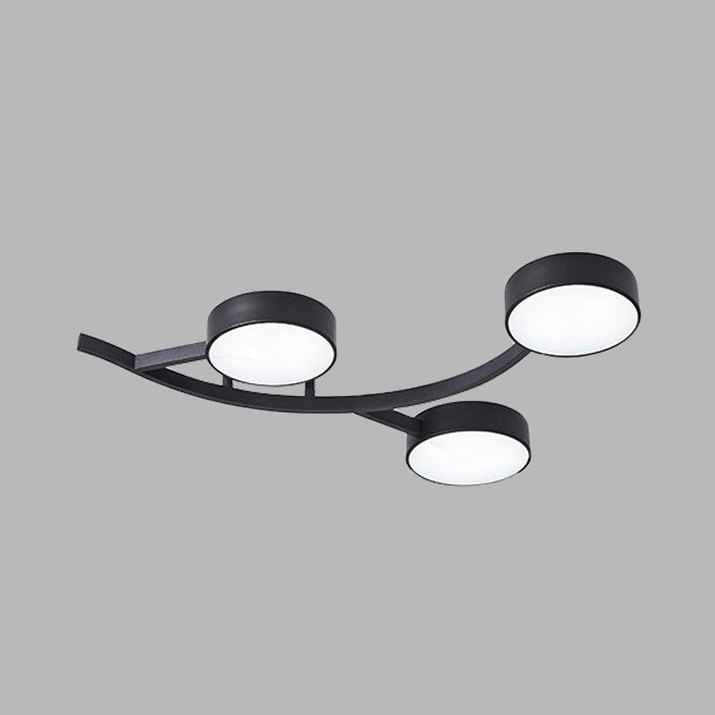 Metallic Small Drum Flush Mount Fixture Modernist LED Black Semi Ceiling Flush with Branch Design