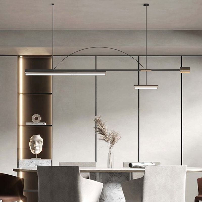 Metal Contemporary Linear Shape Pendant Light with Plastic Shade for Living Room