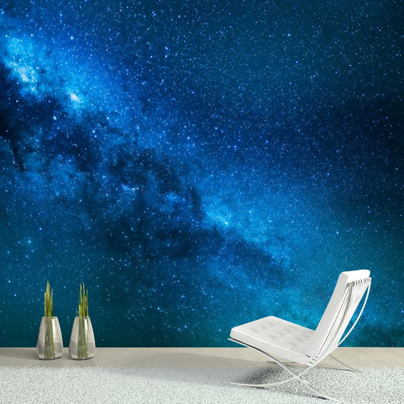 Big Modern Art Wallpaper Mural Blue Distant Parts of Galaxy Wall Covering, Custom Size