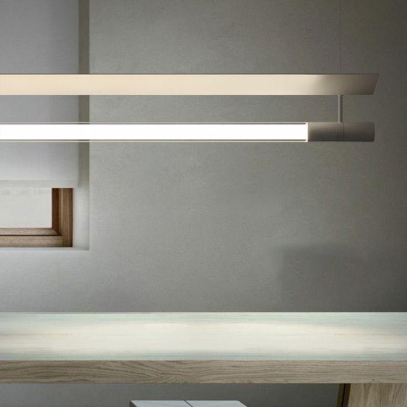 Modern Style Linear Shape Island Lighting Idea Metal 1 Light Island Pendant in Silver