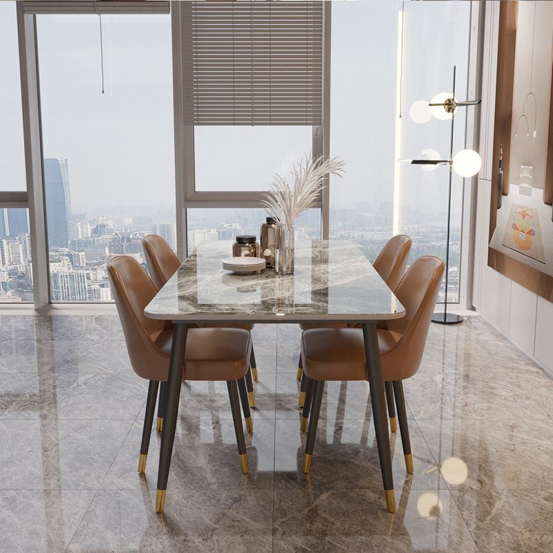 Stone Top Dining Table Modern Rectangle Dining Table with 4 Legs in Black