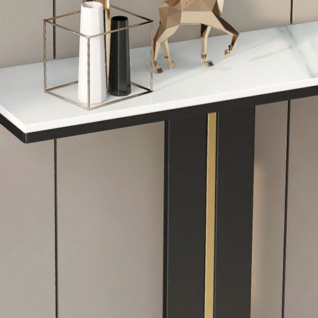 Modern Marble Top Console Table with Rectangle Top and Pedestal Base