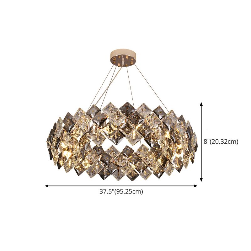 Contemporary Style Chandelier Lighting Fixtures Grey + Clear Crystal Hanging Lights for Living Room