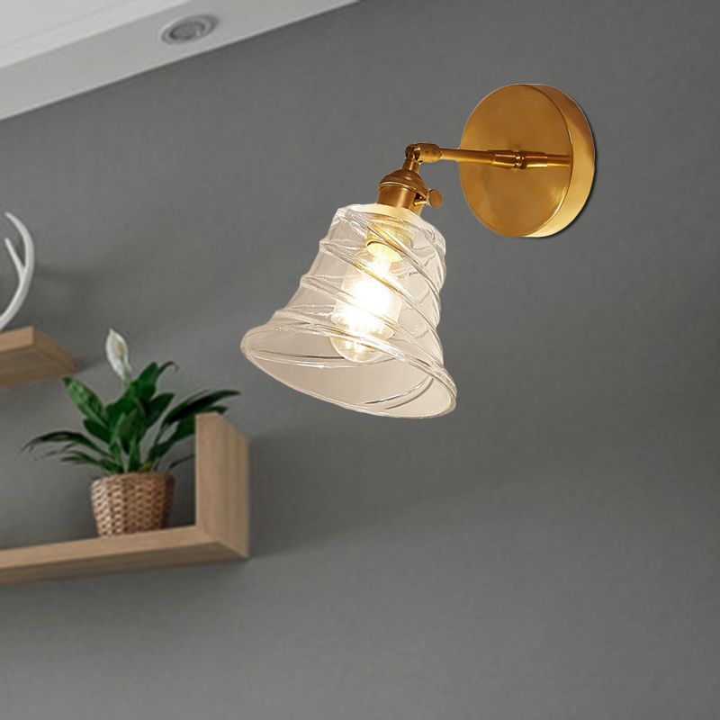 Illuminazione a parete per camera da letto svasata industriale vetro vorticoso 1 leggero lampada in ottone